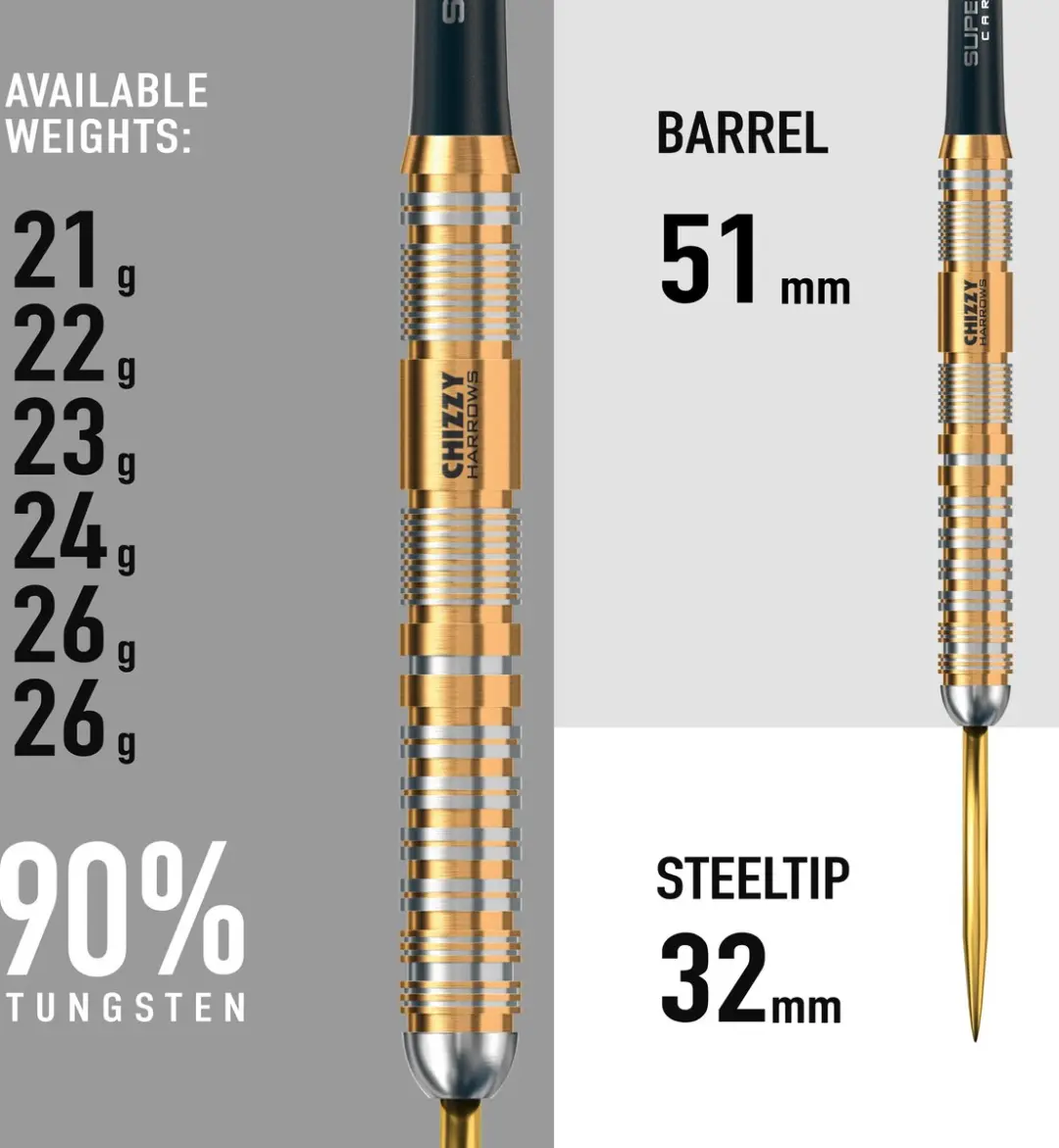 Harrows Chizzy 90% Tungsten Darts 25g - 3 Stuks - Zilver/Goud