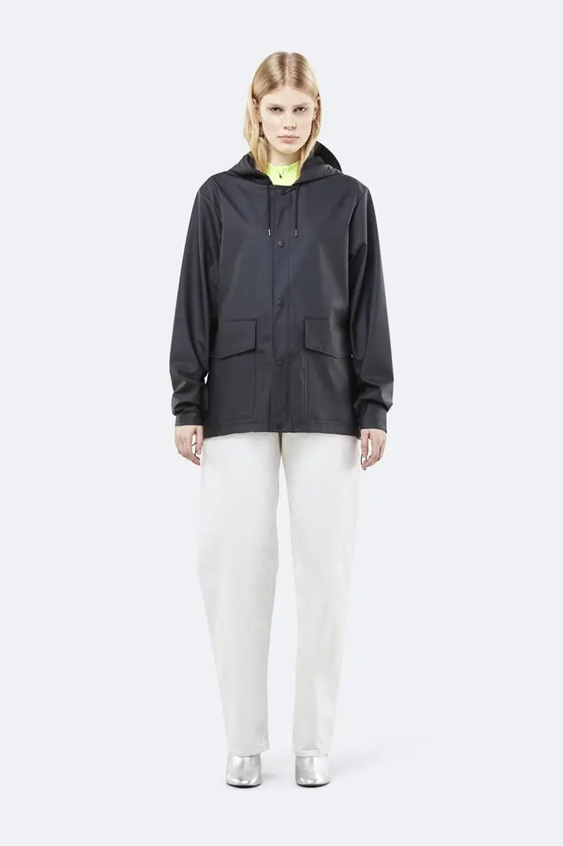 Rains Short Hooded Coat 1826 Regenjas - Zwart - XXS