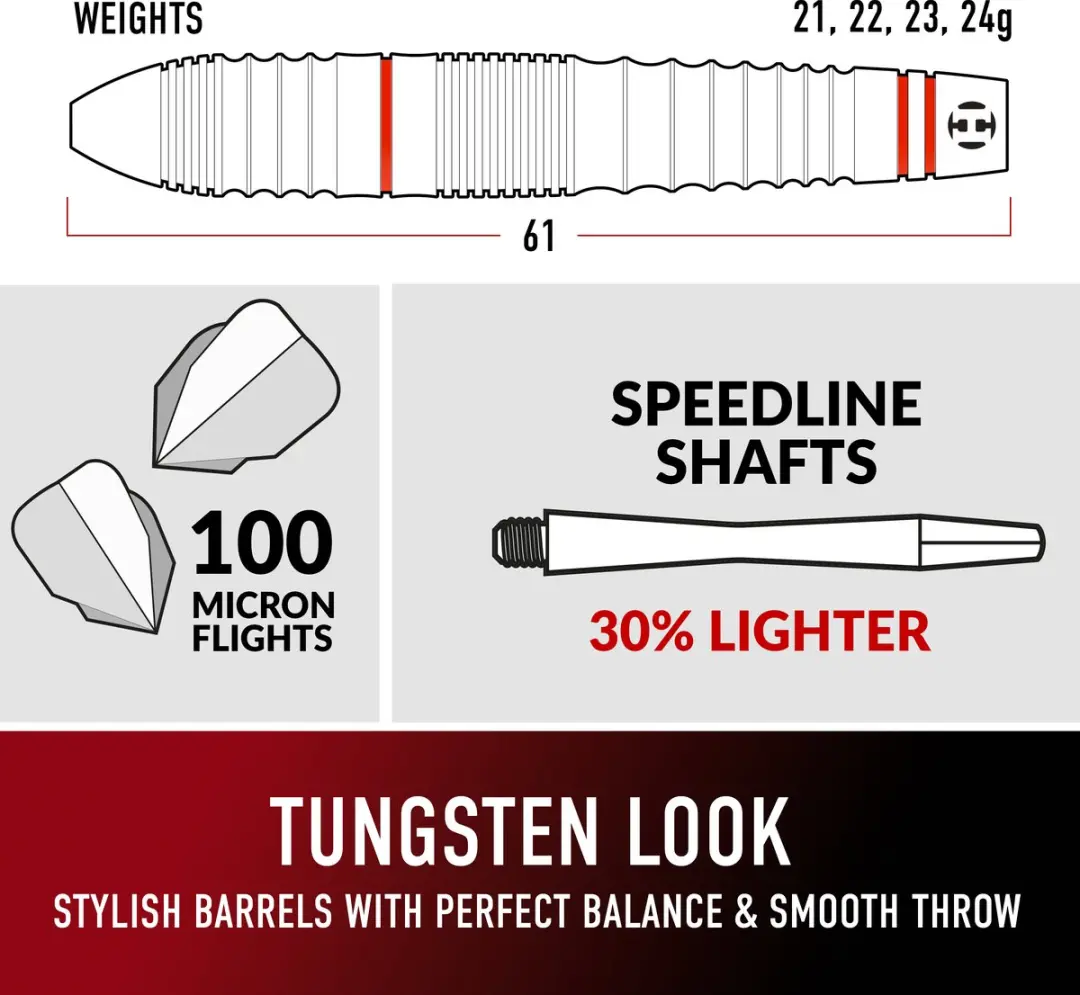 Harrows Rage Steel 21Gr - 3 Stuks - Rood/Zwart