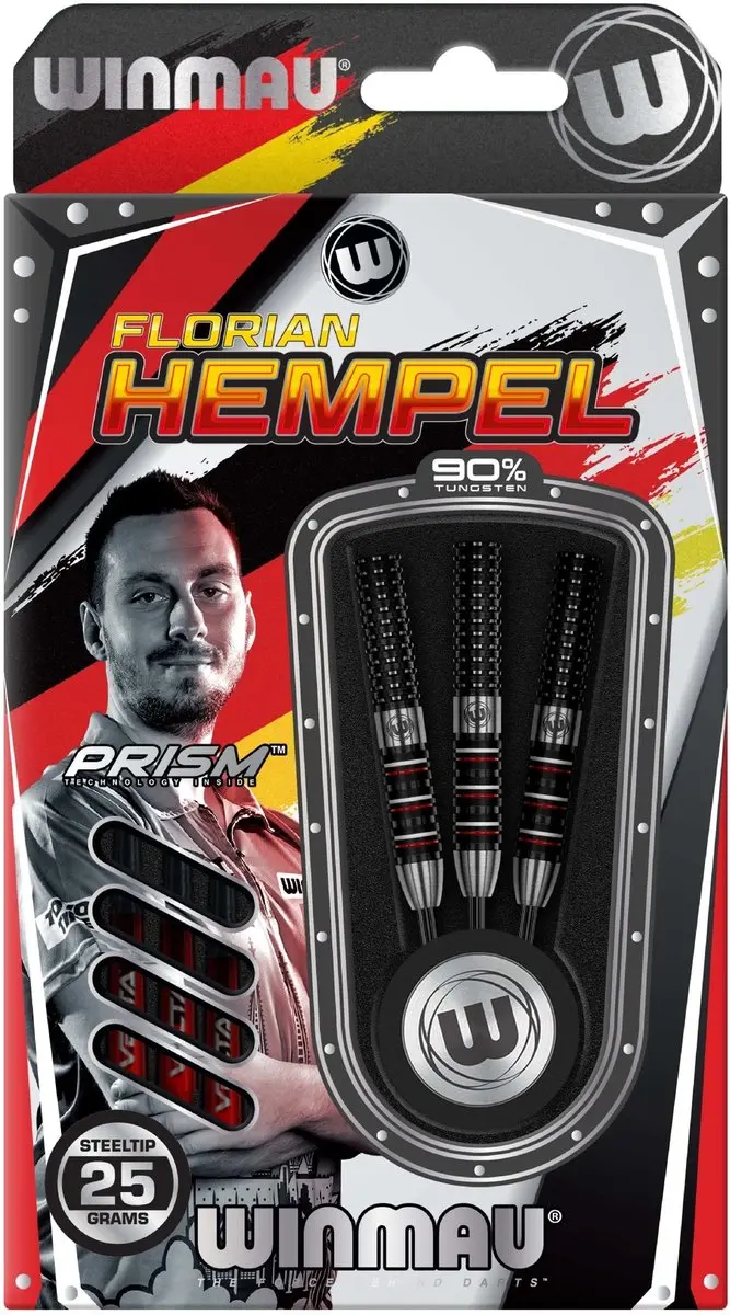 Winmau Florian Hempel 90% Dartpijlen - 3 Stuks - Zwart/Rood