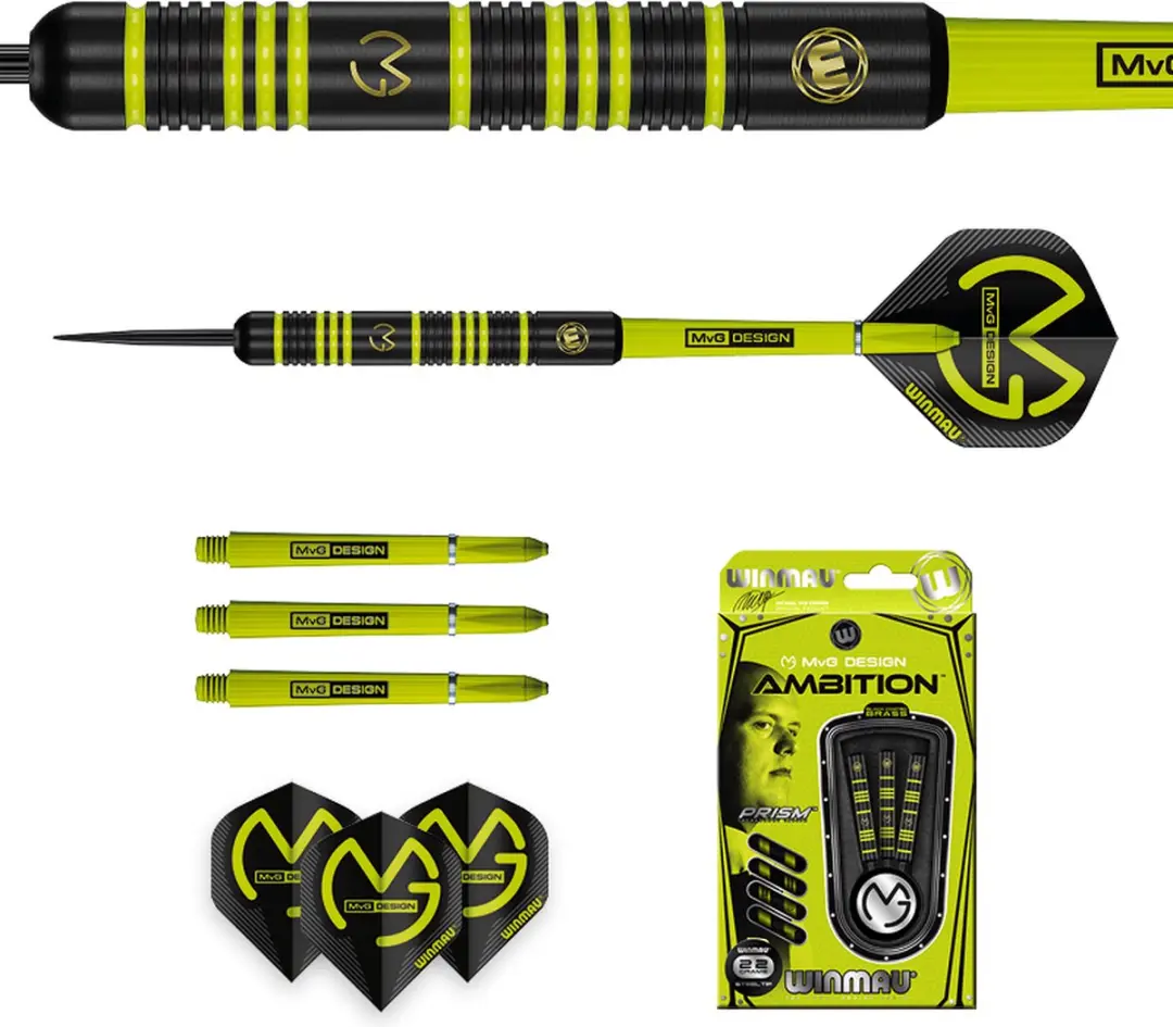 Winmau Michael van Gerwen Ambition Black Coated Brass 22g - 3 Stuks