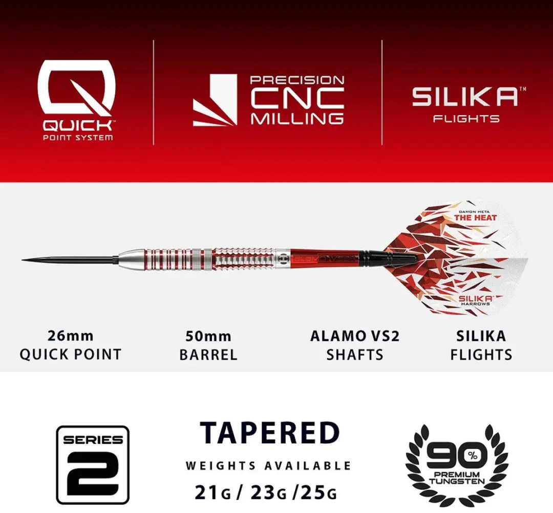 Harrows Damon Heta Series 2 BD85121-QP Darts - 21g - 3 Stuks - Rood/Zilver