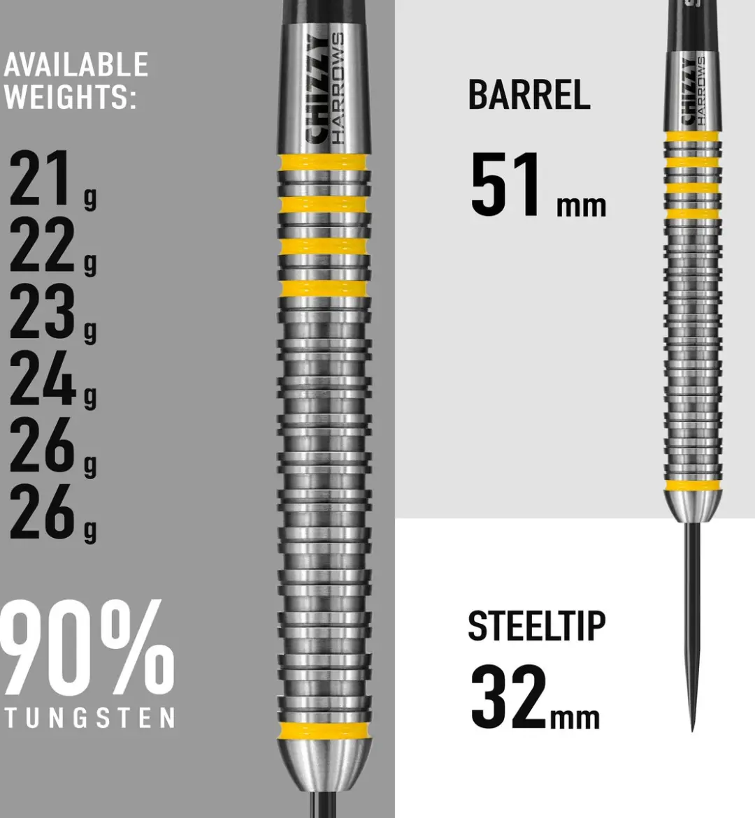 Harrows Chizzy 22gr Tungsten - 3 Stuks - Zilver