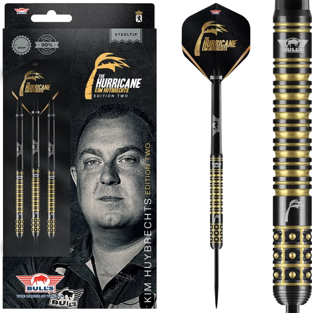 Bull's Kim Huybrechts 90% Black E2 Steeltip Darts - 3 Stuks