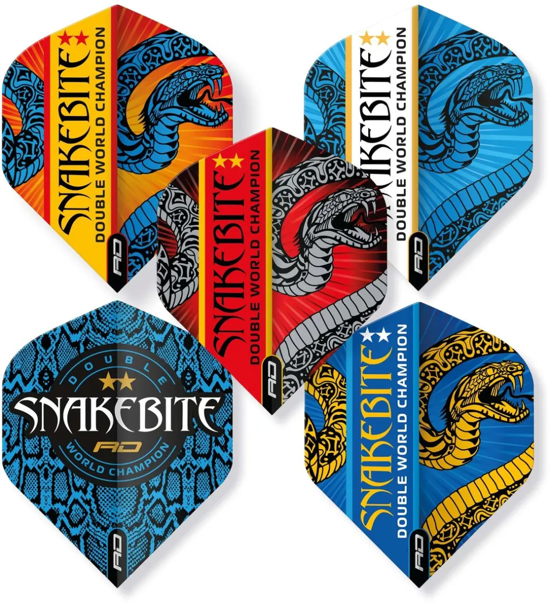 Red Dragon Snakebite Double World Champion Dart Flights - 3 Stuks - Multi
