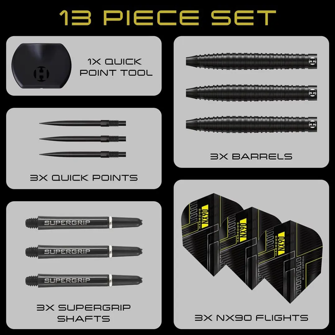 Harrows NX90 Black Edition Darts - 3 Stuks - 90% Tungsten 21gr