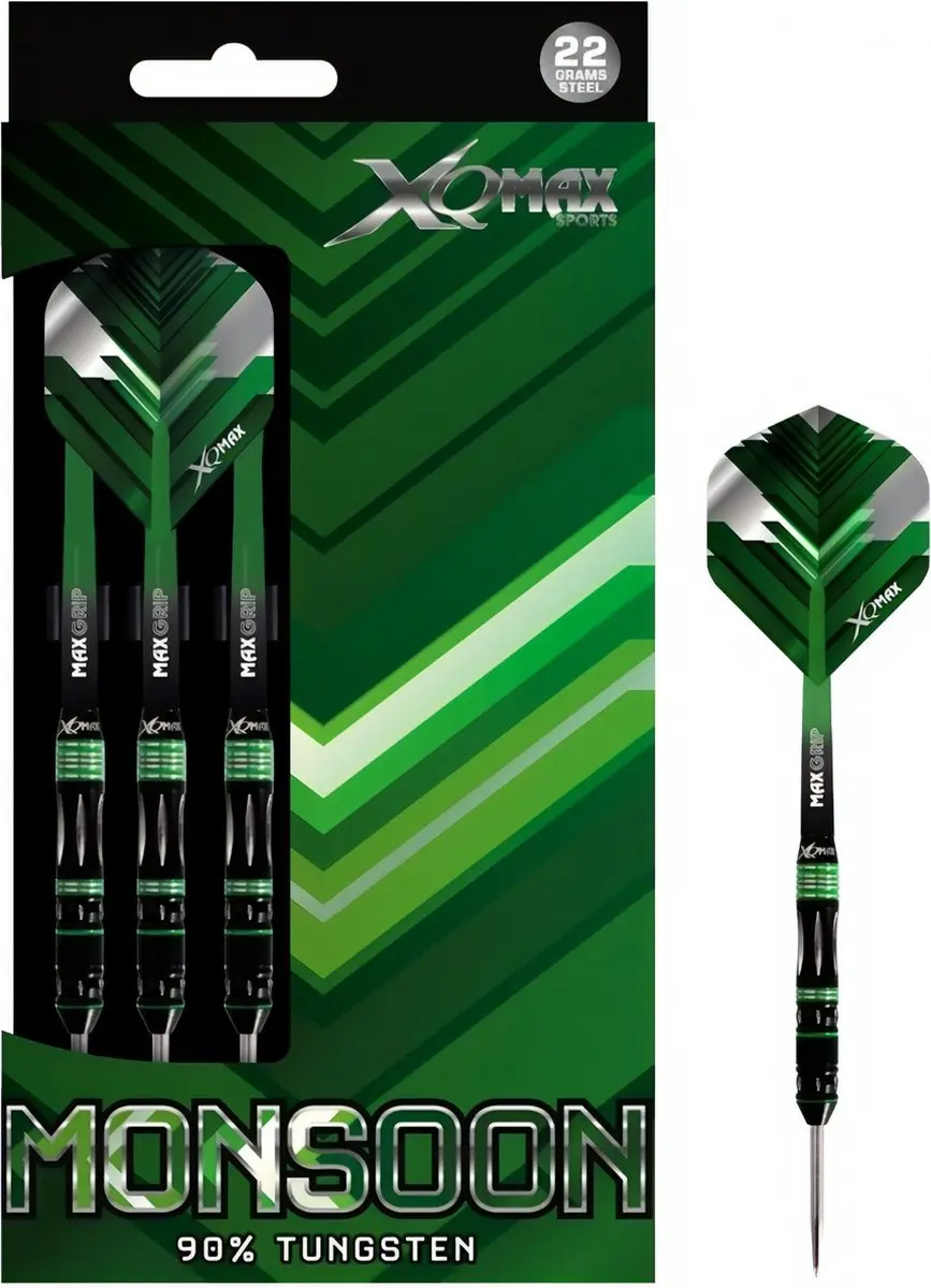 XQMax Monsoon Dartpijlen 24g - 90% Tungsten - 3 Stuks - Groen/Zwart