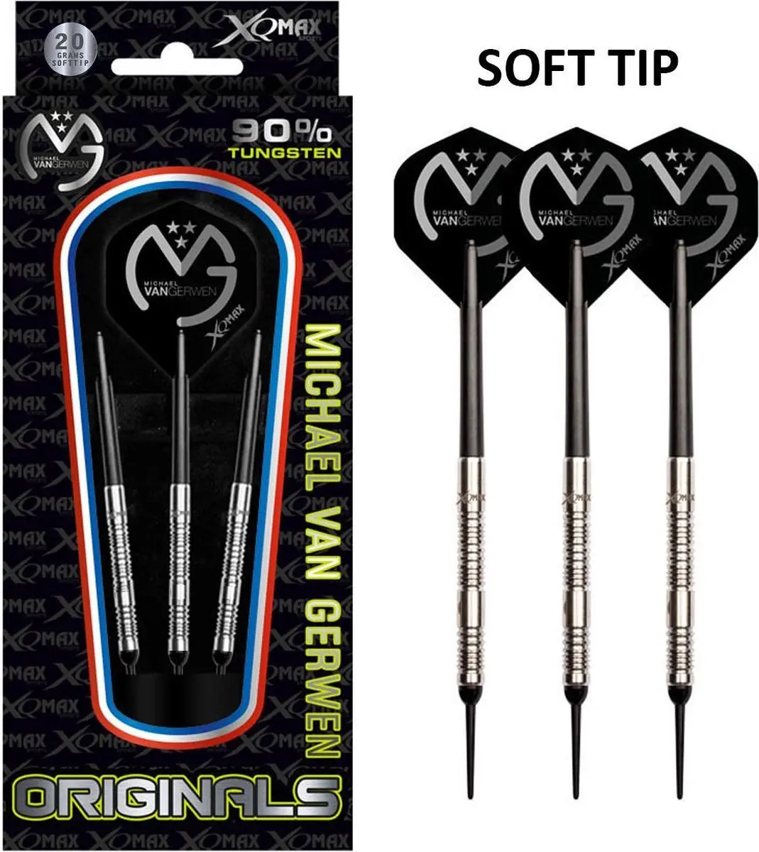 XQMax Michael van Gerwen Softtip Dartpijlen 20g 90% Tungsten - 3 Stuks - Zilver