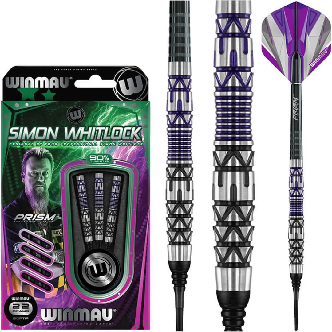 Winmau Simon Whitlock 90% Special Edition Darts - 3 Stuks - Paars/Zilver/Zwart