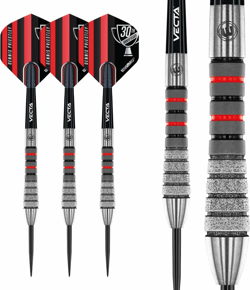 Winmau Dennis Priestley Diamond 30th Anniversary Dartpijlen - 3 Stuks - Grijs/Rood/Zwart