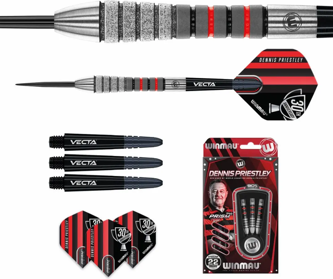 Winmau Dennis Priestley Diamond 30th Anniversary Dartpijlen - 3 Stuks - Grijs/Rood/Zwart - afbeelding 6 van 6