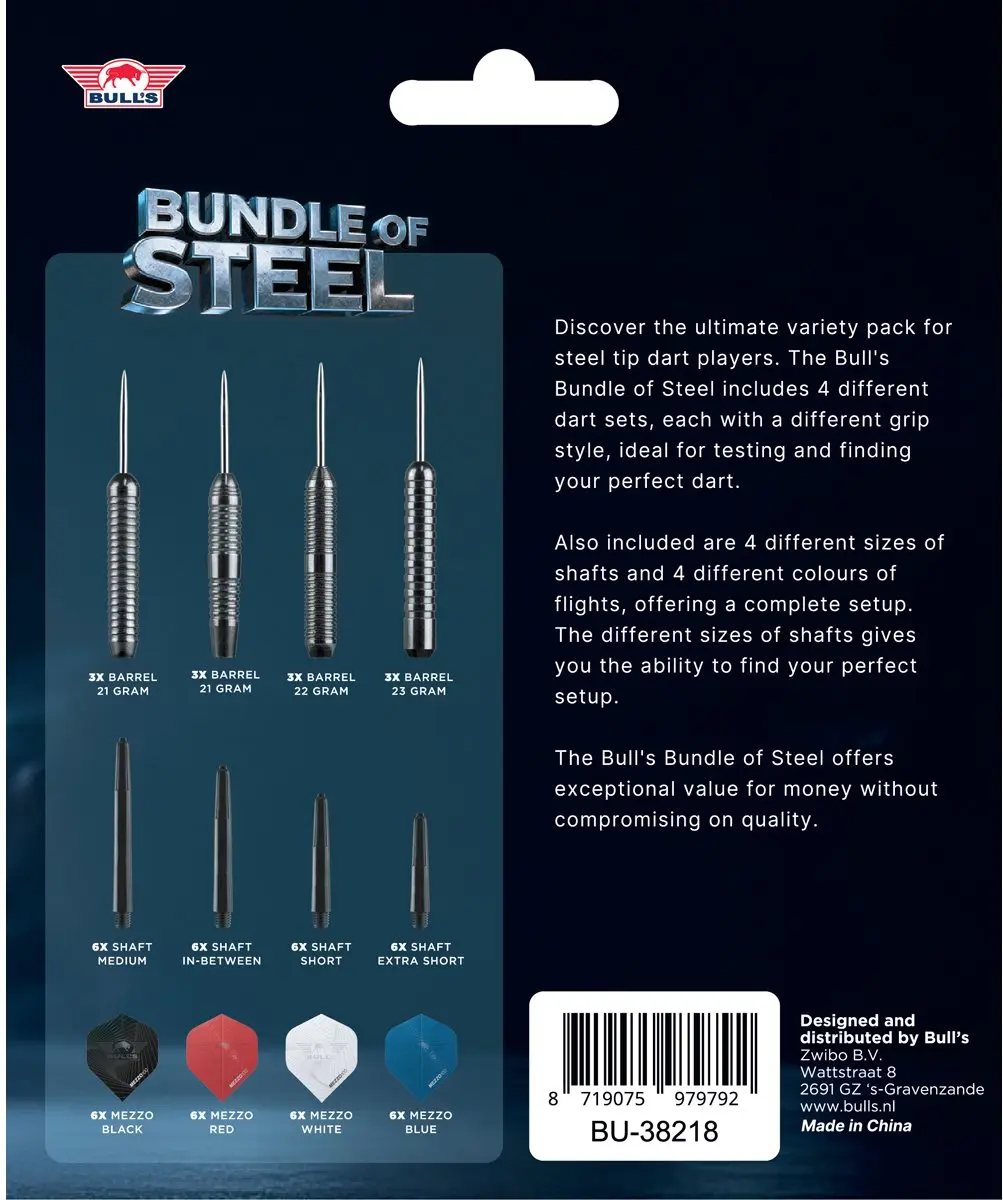 Bull's Bundle of Steel Steeltip Dartset - 4 Stuks (21g/22g/23g/24g) - Zilver