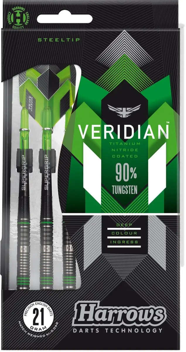 Harrows Veridian SteelTip 21gr - 3 Stuks - Groen