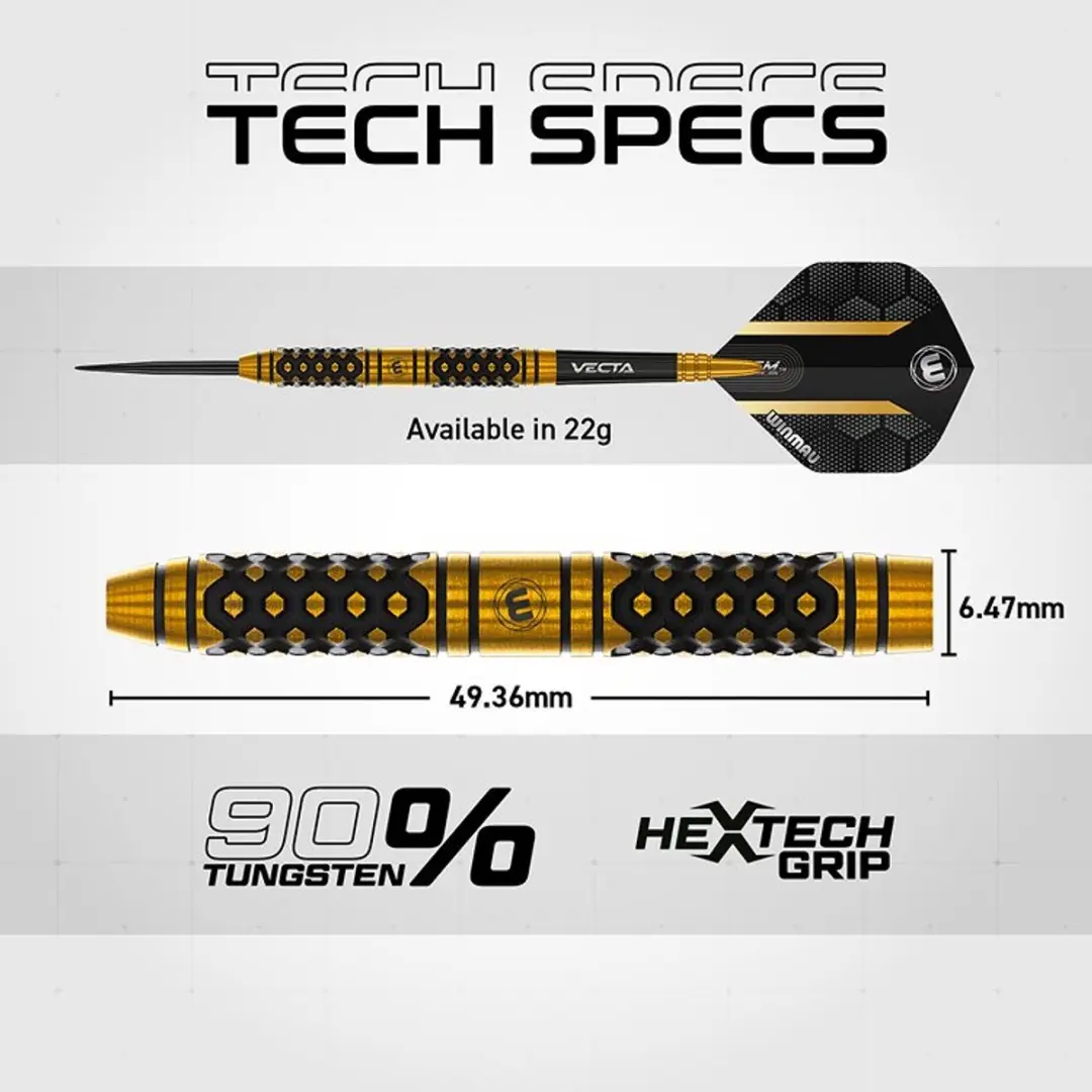 Winmau Team 360 Bradley van der Velden Dartpijlen - 3 Stuks - Goud/Zwart