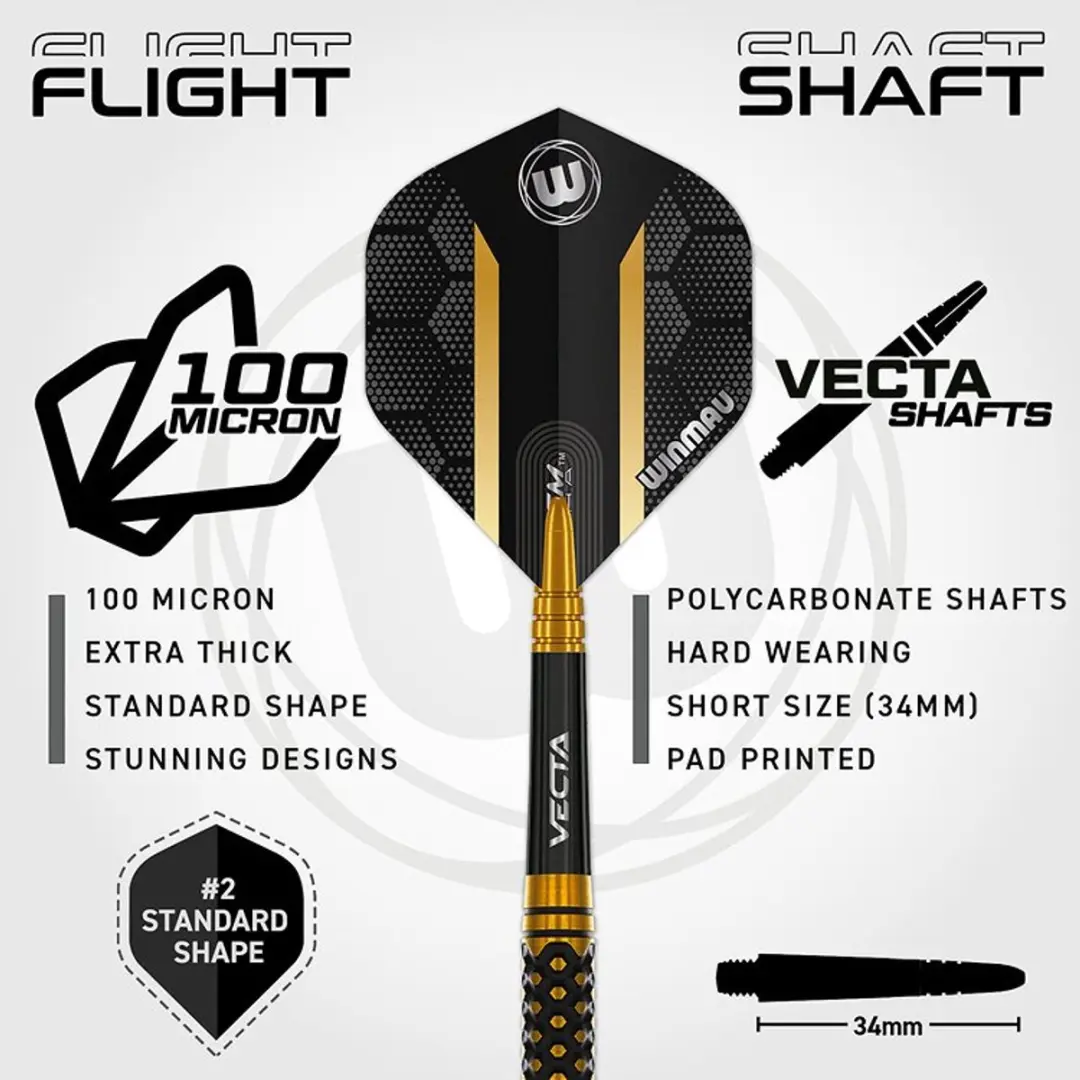 Winmau Team 360 Bradley van der Velden Dartpijlen - 3 Stuks - Goud/Zwart