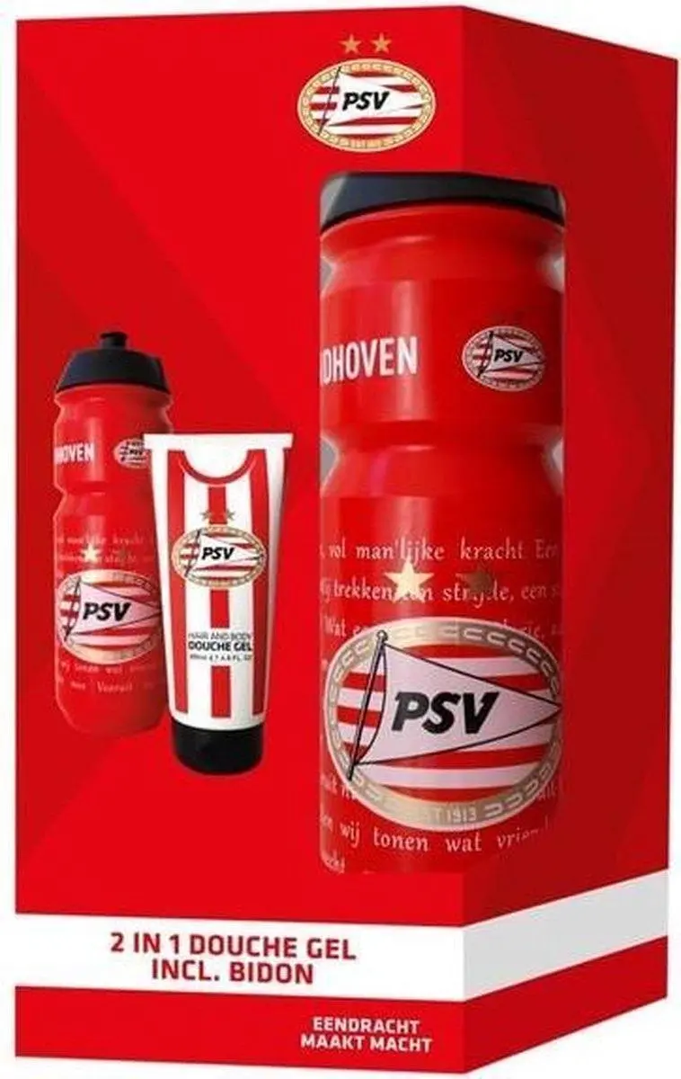 PSV Bidon & Douchegel Geschenkset - 750ml - Rood-wit