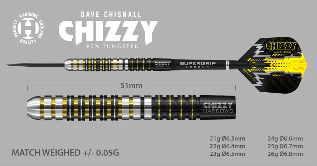 Harrows Chizzy 24gr Tungsten - 3 Stuks - Zwart/Geel/Zilver