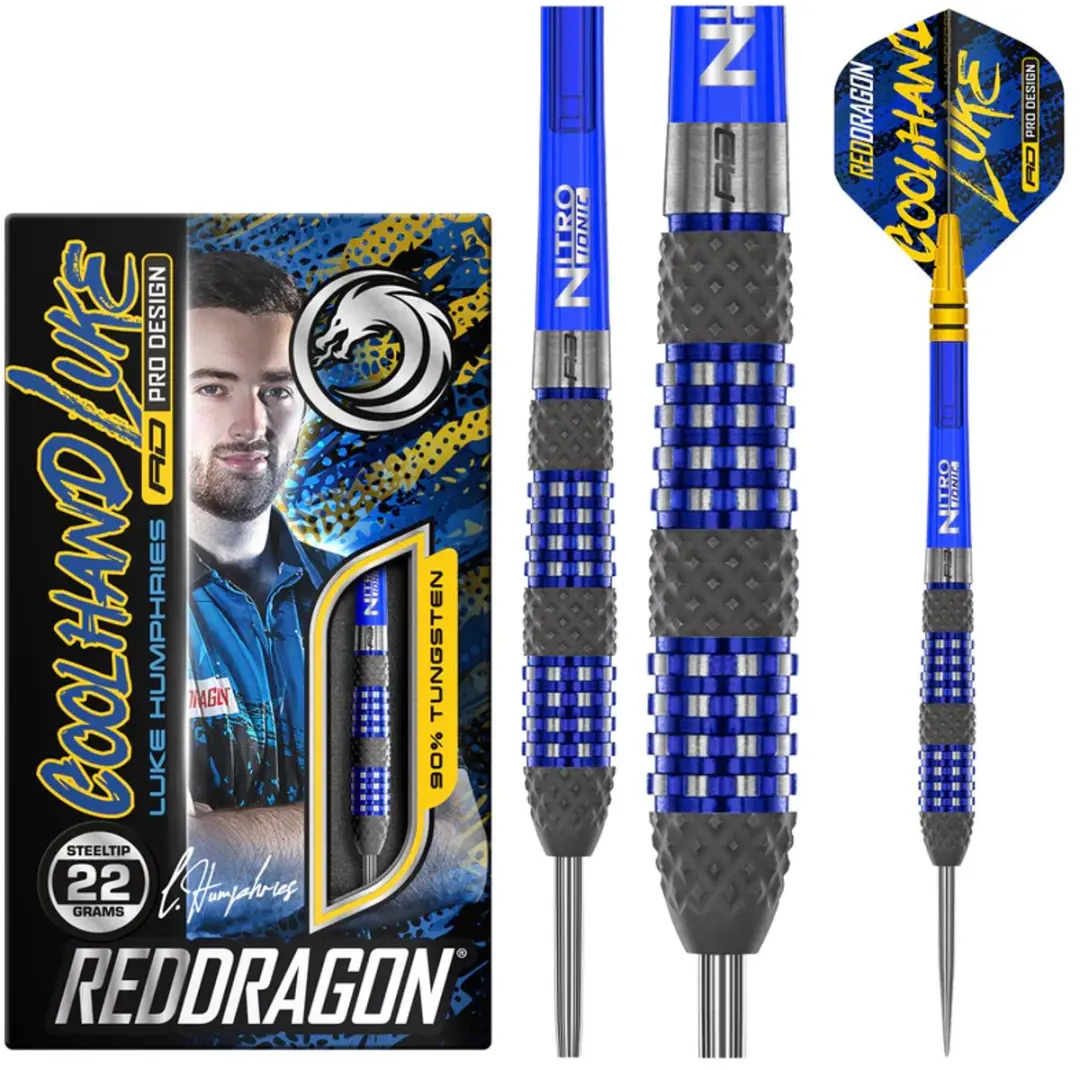 Red Dragon Luke Humphries TX2 Atomised 90% Dartpijlen - 3 Stuks - Blauw/Goud - afbeelding 6 van 6