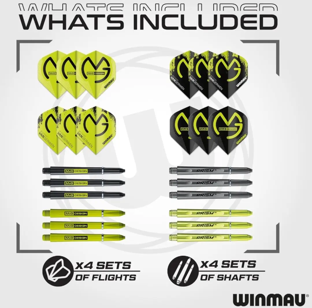Winmau Michael van Gerwen Dartset 50-delig - Geel/Zilver/Zwart