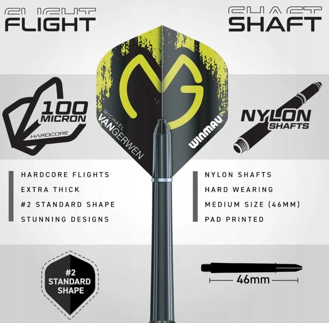 Winmau Michael van Gerwen Dartset 50-delig - Geel/Zilver/Zwart