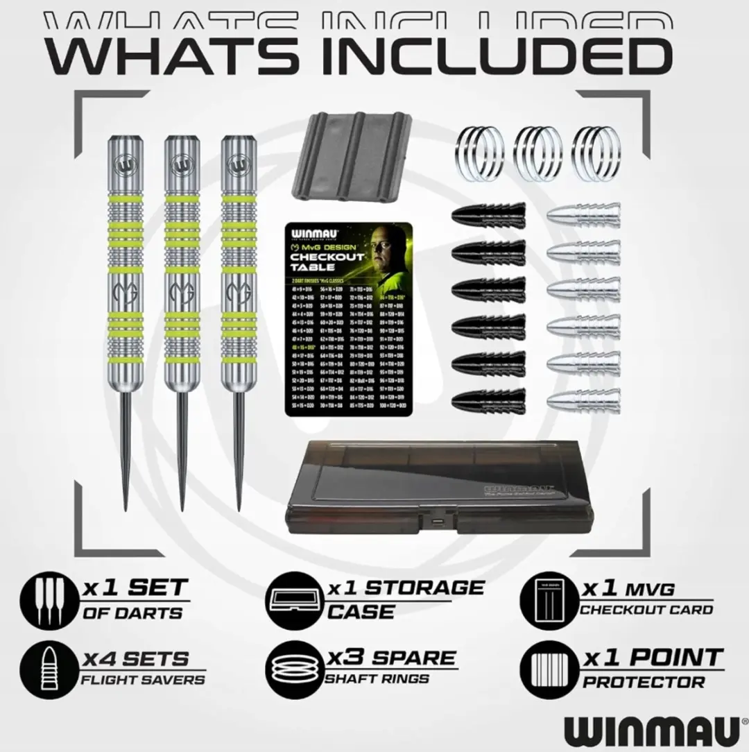 Winmau Michael van Gerwen Dartset 50-delig - Geel/Zilver/Zwart