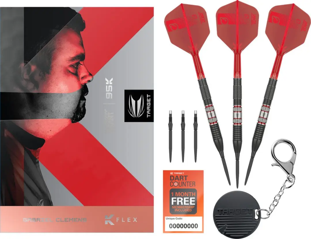 Target Gabriel Clemens 95K Swiss Point Dartpijlen - 3 Stuks - Rood/Zilver/Zwart