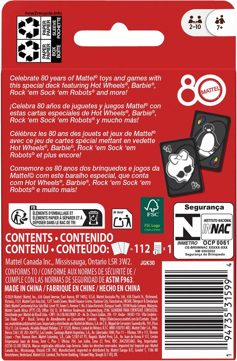 Mattel Games UNO 80th Ruby Rode Kaartspel - MATTJGK30