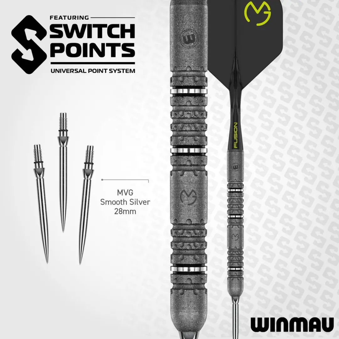 Winmau Michael van Gerwen Signature Switch Point 90% - 3 Darts - Grijs/Zwart/Geel