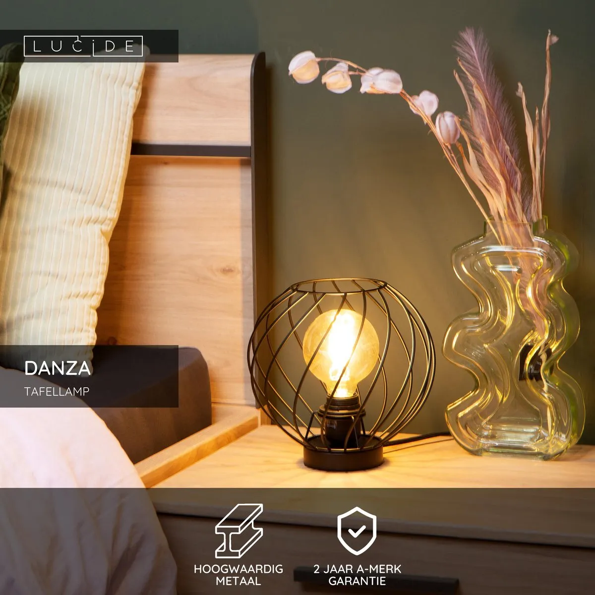 Lucide Danza Tafellamp Ø25cm - 1xE27 - Zwart