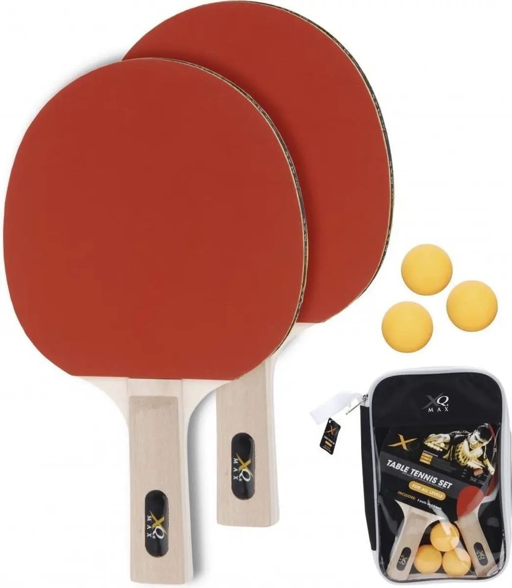 XQMax Tafeltennis Set - 2 Batjes + 3 Ballen - Rood/Zwart & Wit