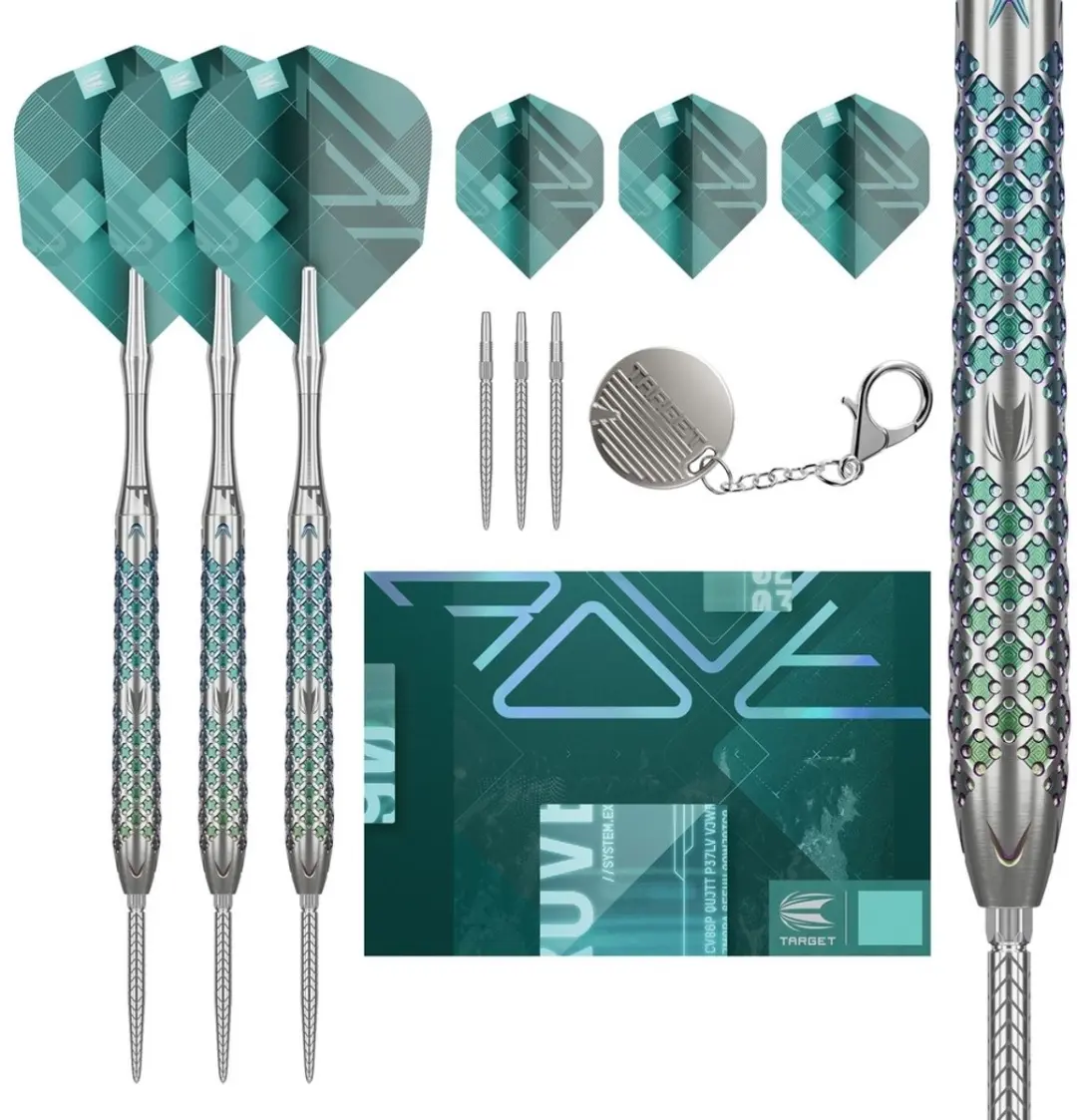 Target Rove 03 Swiss Point Dartpijlen - 3 Stuks - Blauw/ Groen/ Zilver