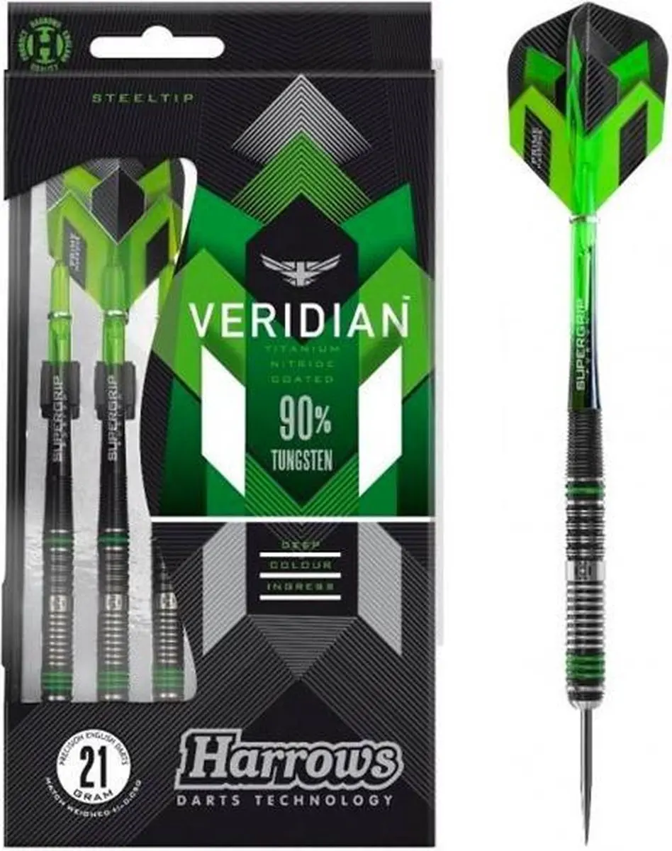Harrows Veridian SteelTip 22gr - 3 Stuks - Groen/Zwart