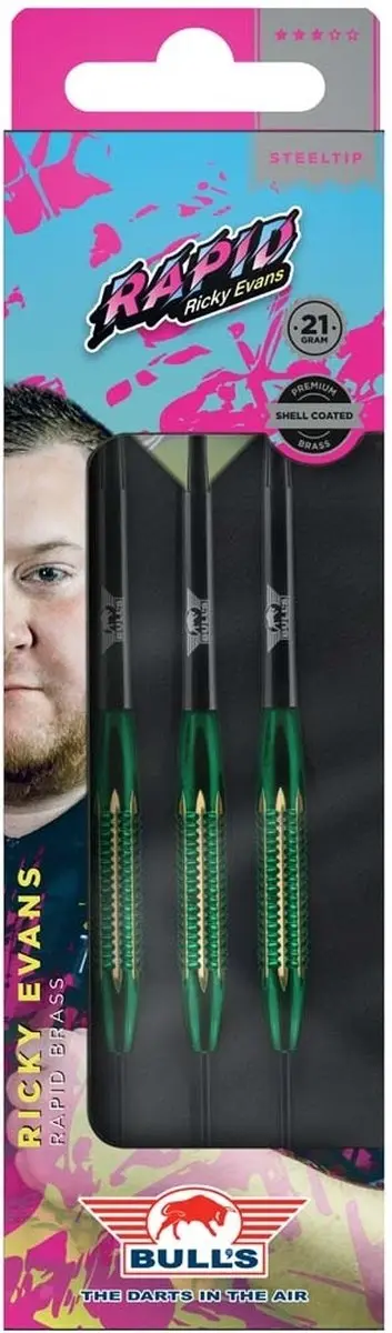 Bull's Ricky Evans Dartpijlen Shell Coated - 3 Stuks - Groen Messing