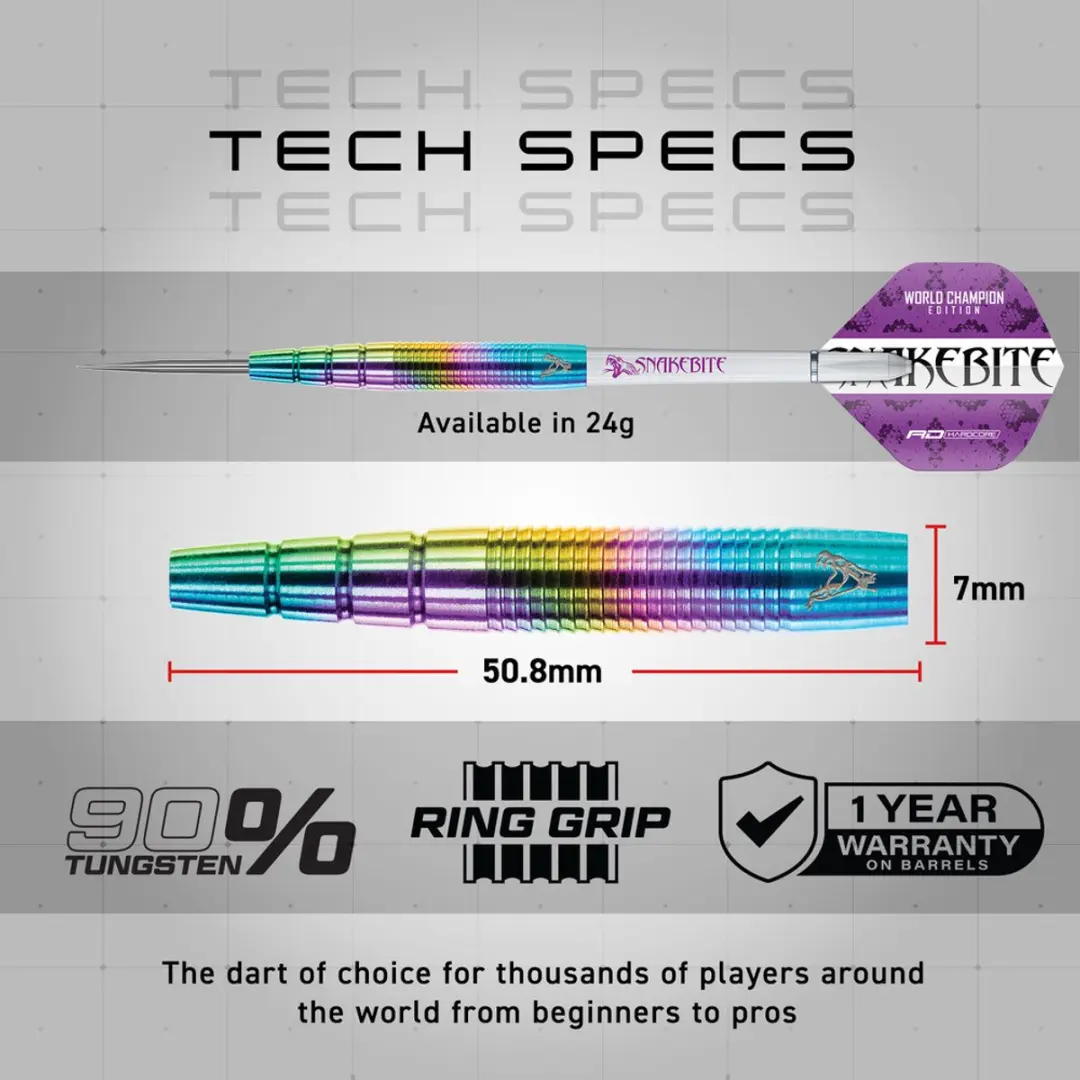 Red Dragon Peter Wright Snakebite Champion Series Darts - 3 Stuks - Rainbow