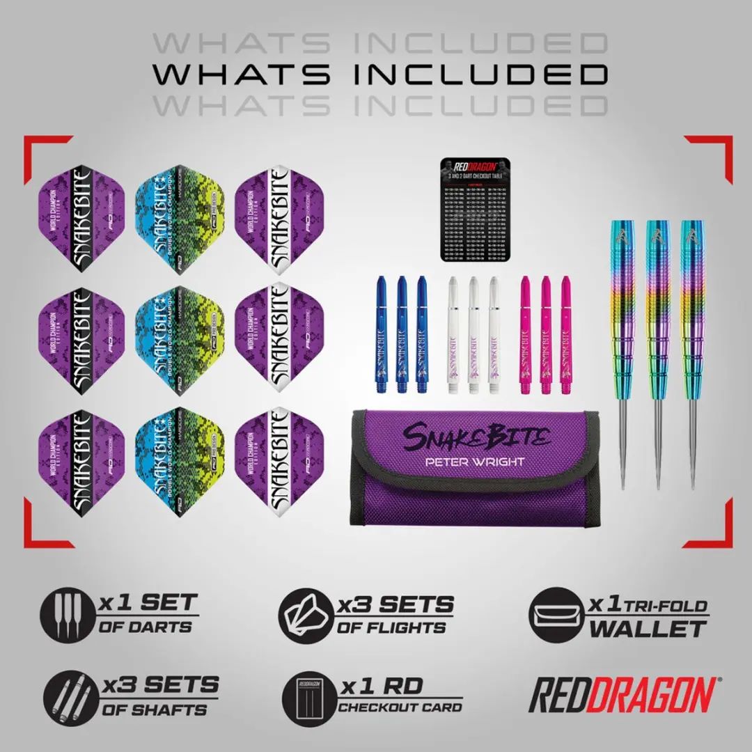 Red Dragon Peter Wright Snakebite Champion Series Darts - 3 Stuks - Rainbow