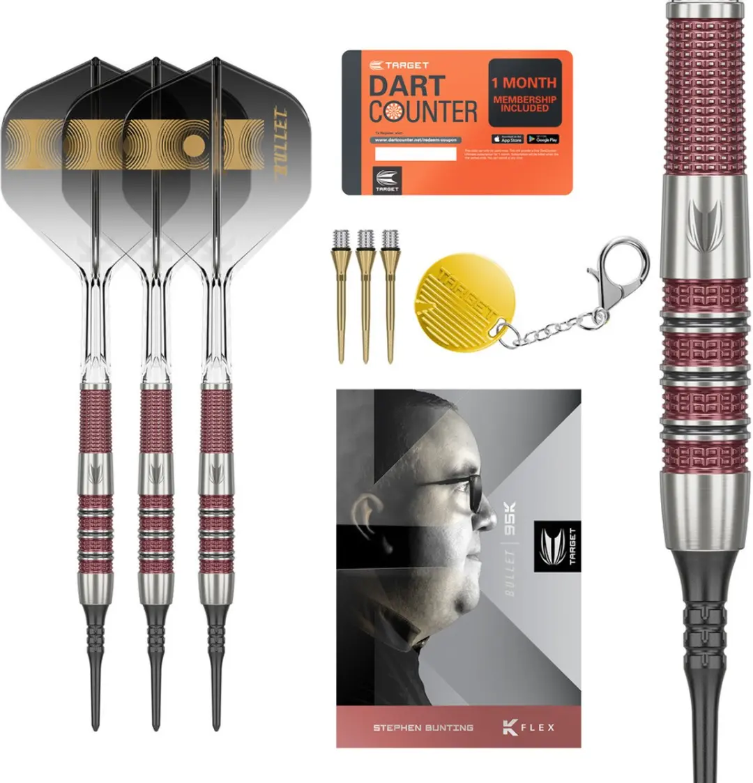Target Stephen Bunting 95K Soft Tip Darts - 3 Stuks - Rood/Zilver