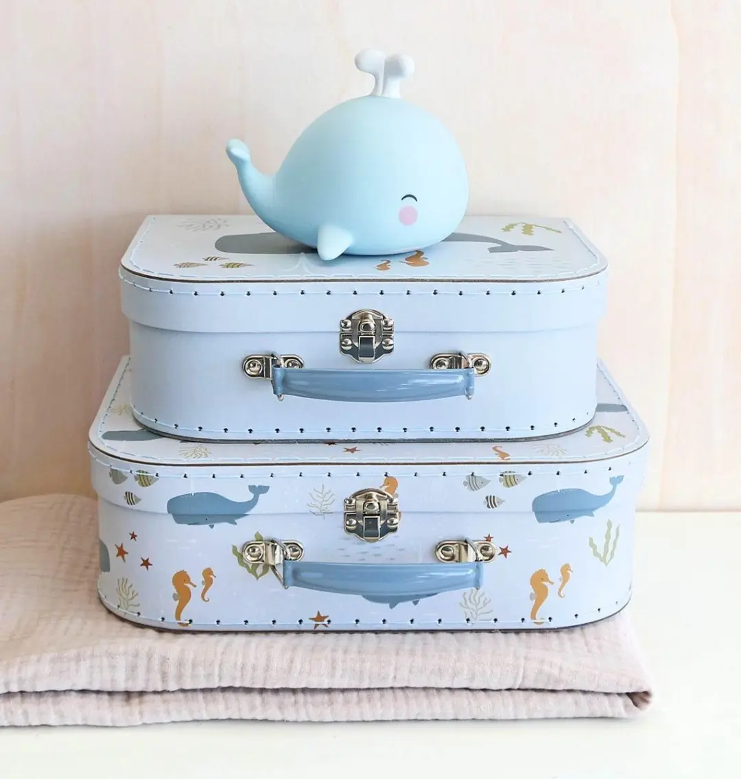A Little Lovely Company Kofferset Oceaan - Lichtblauw