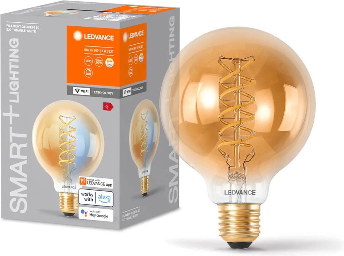 LEDVANCE SMART+ WIFI E27 8W 650lm Bol - Goud - 2200-5000K - afbeelding 6 van 6