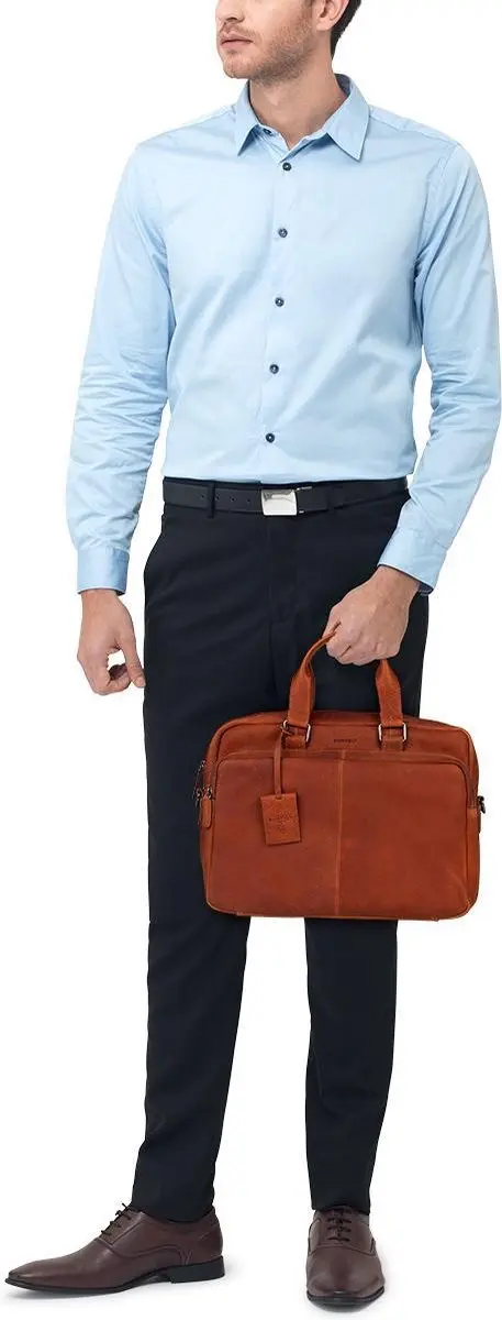 Burkely Fundamentals Antique Avery Laptoptas 15.6" - 3 Vakken - Cognac
