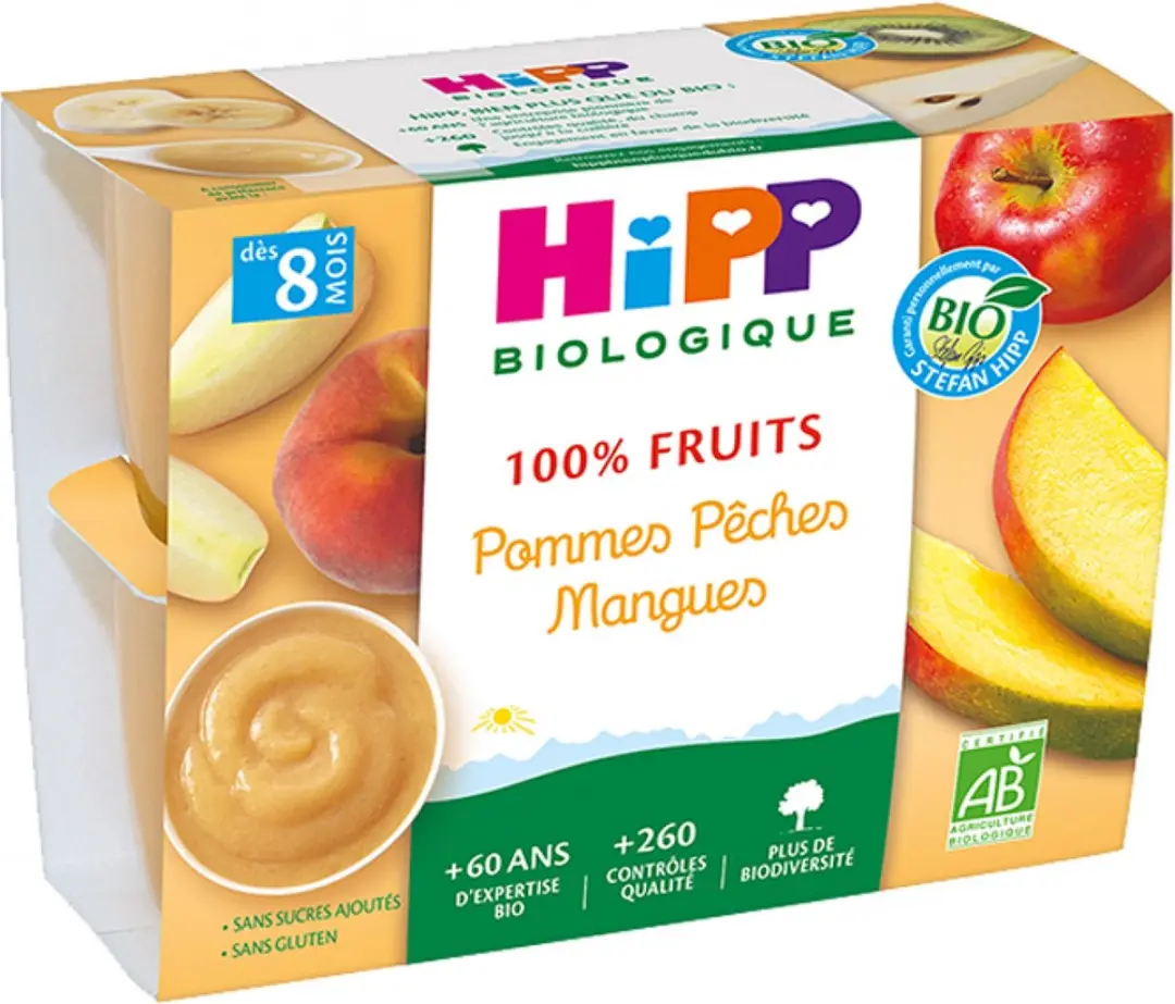 HiPP Appel Perzik Mango Babyvoeding 4 Potten