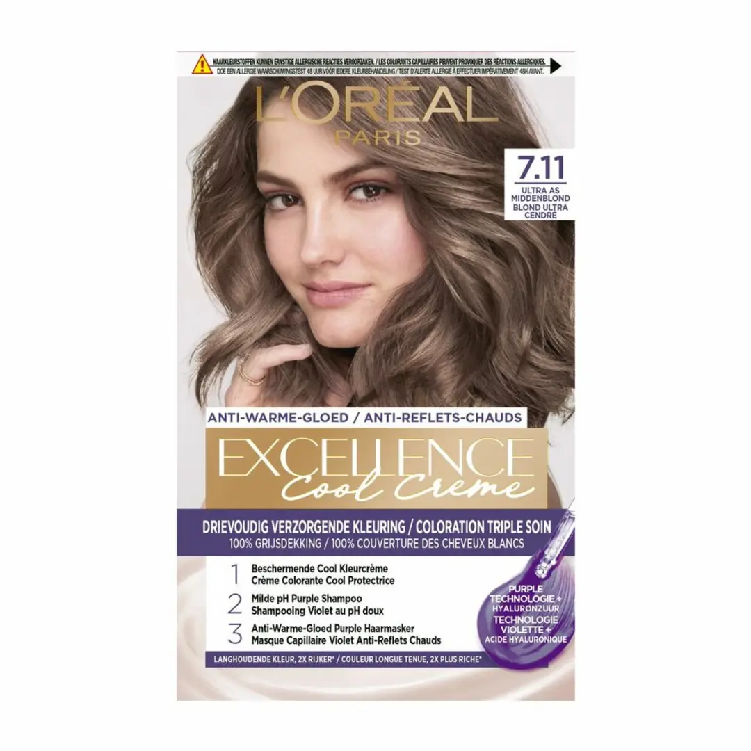 L'Oréal Paris Excellence 7.11 Permanent Crèmekleuring - 3x3g Ultra As Middenblond