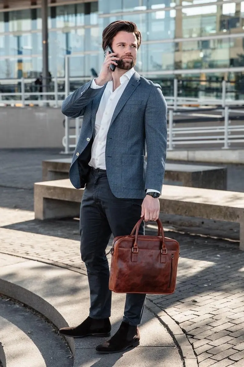 DSTRCT Premium Collection Laptoptas 14 Cognac - 5 Vakken