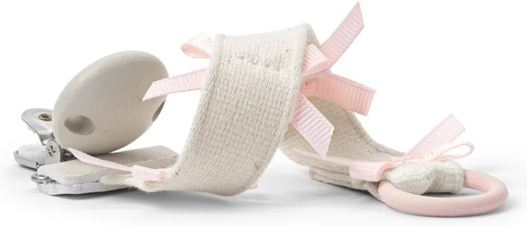 Elodie Fopspeenketting Hout - Speenkoord met witte-rose strik