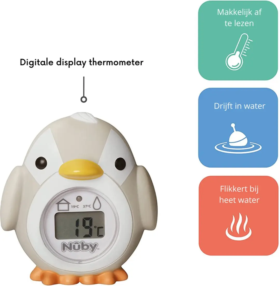 Nûby Pinguïn Badthermometer - Digitaal - Grijs