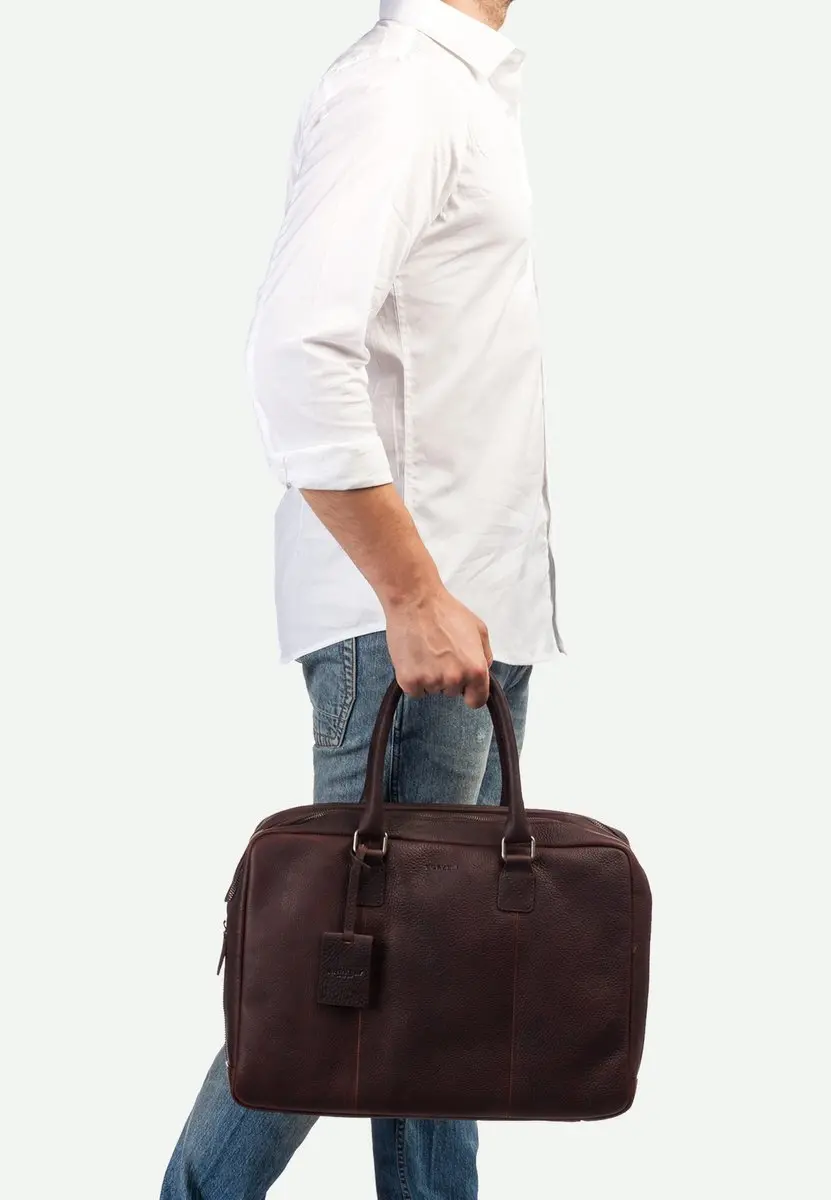 Burkely Fundamentals Antique Avery Worker Laptoptas 15.6" - 6 Vakken - Bruin - afbeelding 6 van 6