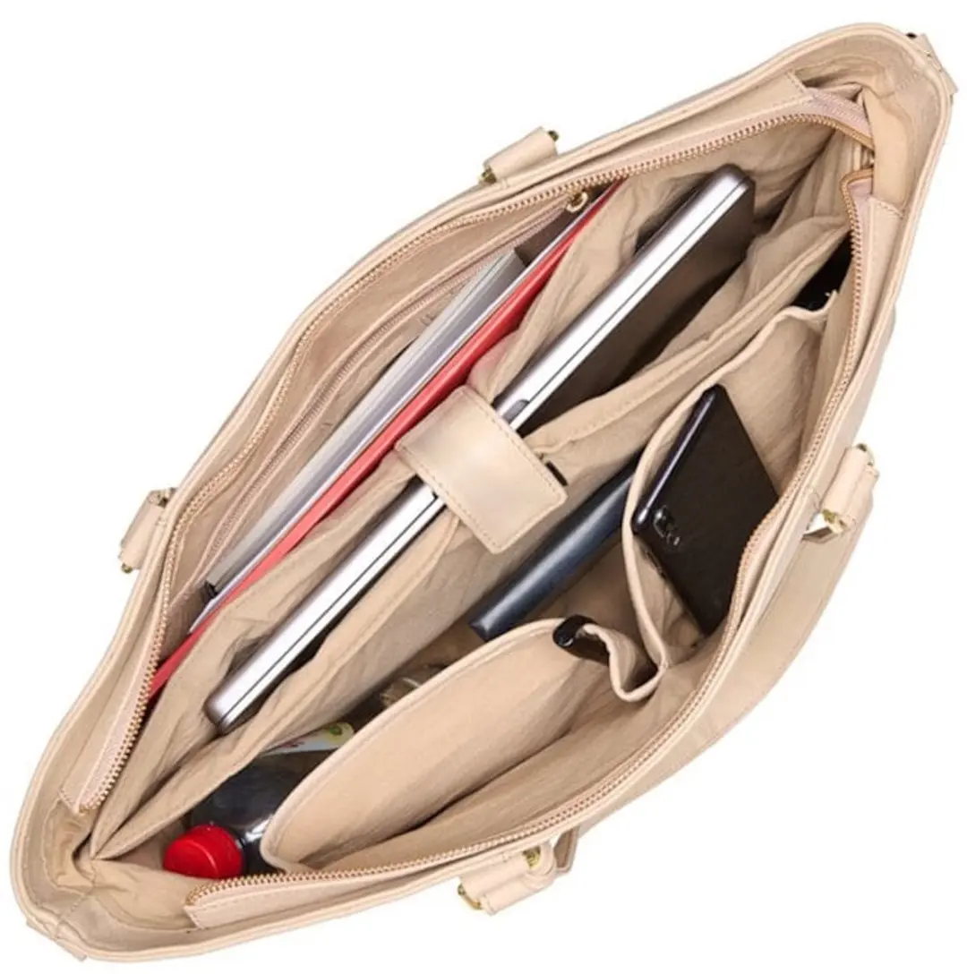 Chabo Dames Laptoptas 15.6 inch A4 - Leer Beige