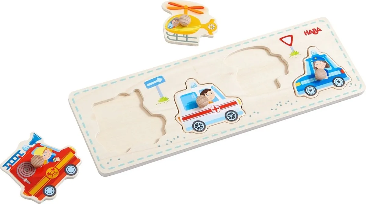 Haba Inlegpuzzel Hulpvoertuigen 4-delig - Multicolor