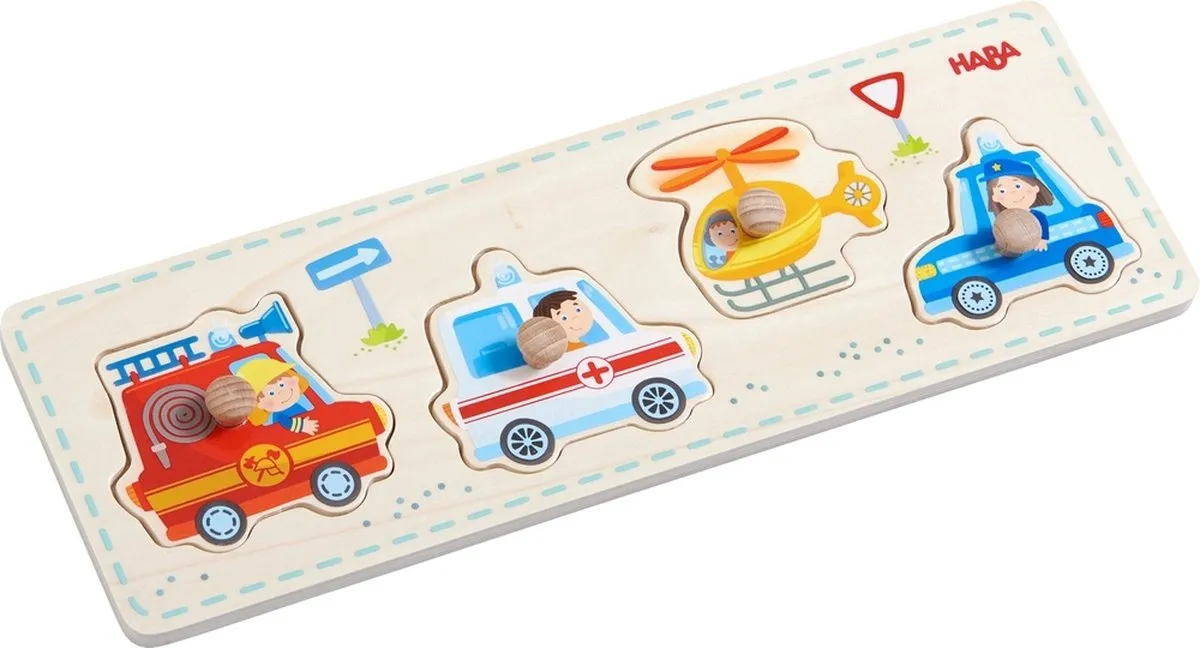 Haba Inlegpuzzel Hulpvoertuigen 4-delig - Multicolor