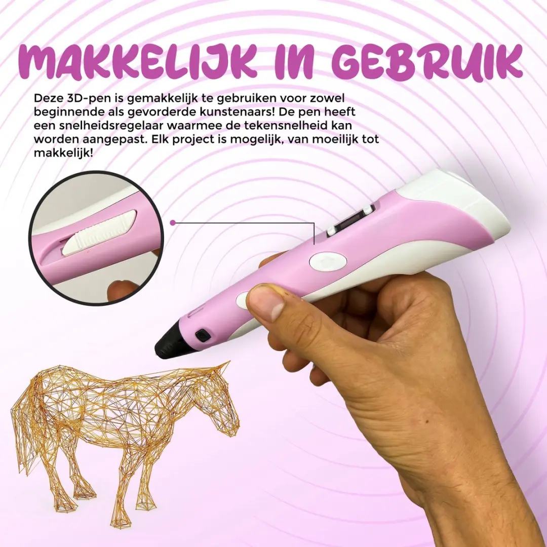 Fits4Kids 3D Pen Starterspakket MEGA - Roze - 140m Filament