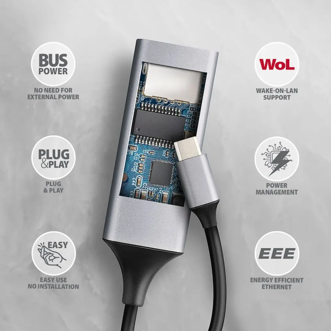 Axagon ADE-TXPD USB-C Netwerkadapter - RJ45 - Kleurloos